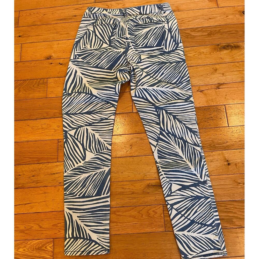J.McLaughlin Jaycie Jeans Palm Print Blue White Button Denim Pants Size 8 - Picture 7 of 8